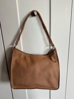 Lucky Brand Tan Pebbled Leather Shoulder Bag with Braided Strap